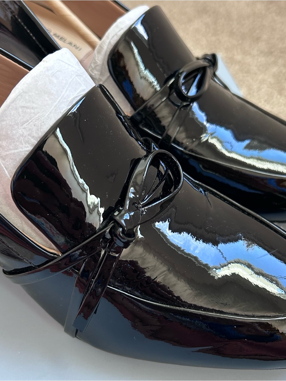 Antonio Melani Ahmber Black Patent Leather Block Heel Loafer Pumps Size 8M - Picture 8 of 13